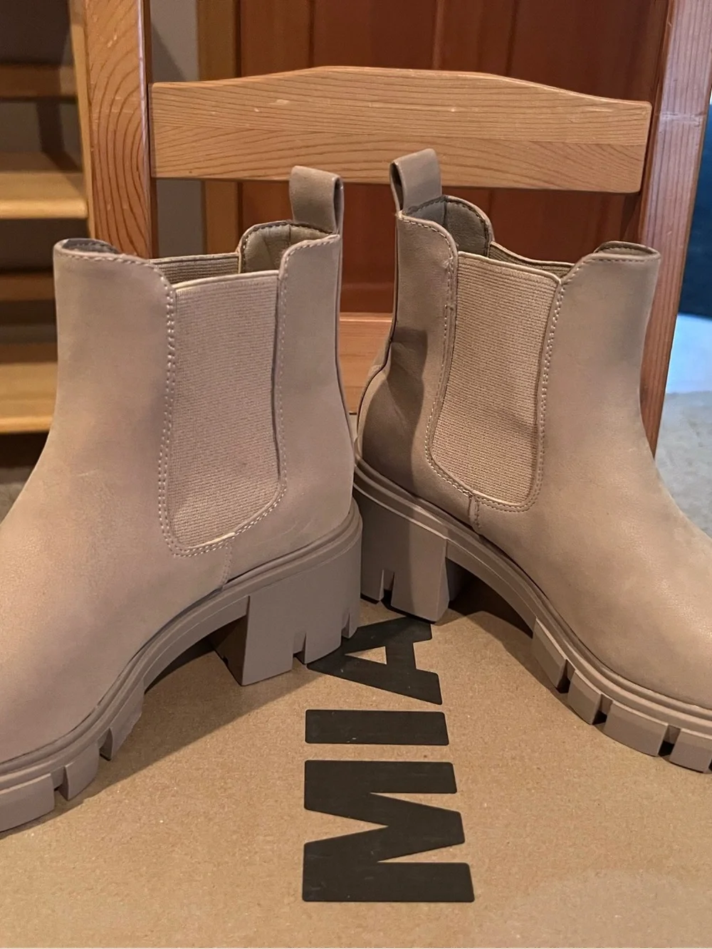 MIA Taupe Chunky Chelsea Lug Ankle Boots. FREE SHIPPING